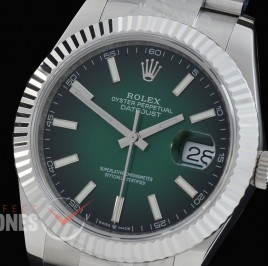 R41DJS-DD3235FS-008 QF 126334 SS/SS Fluted/Oyster Ombre Green Sticks DD 3235 Free Sprung 904L Steel / Extra Weighted Casework - 72 Hours Reserve 