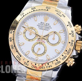 0 0 0 RLDT-4130-841W QF V3 904L Steel Daytona 116523 SS/YG White Sticks 4130 Superclone - 72 Hours Power Reserve Movement / Extra Weighted 