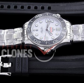 0 0 0 0 0 OM300M-073S ANF/OXF Seamaster Diver 300M SS/SS White Asian 2824 Mod 8800 Free Rubber Strap 