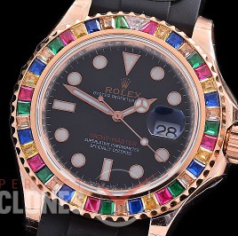 RYMENR00007WD KF 18K Rose Gold Thick Wrapped 126695SATS Yachtmaster Everose/Gem Set Rainbow Bez Men RG/RU Black VR 3235 - Extra Weighted 