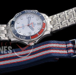 0 0 0 0 0 OM300M-078S AIF Seamaster Diver 300M "007 Commander's Watch" SS/SS White Asian 2824 Mod 8800 Free Rubber Strap 
