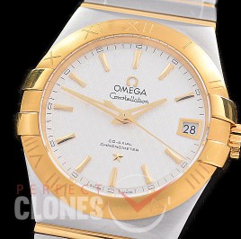 0 0 0 0 OMCON-39-136 M+S-F Constellation Co Axial YG/YG White Texturized Sticks Calibre 8500 Superclone