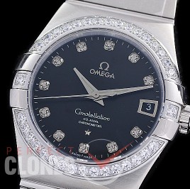 0 0 0 0 OMCON-39-112D M+S-F Constellation Co Axial SS/Diam/SS Silver Diamond Calibre 8500 Superclone