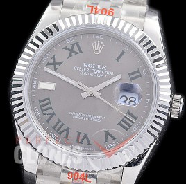 R41DJS-218 NF 904 Steel 126334 SS/SS Fluted/Jubilee Dark Rhodium Grey Wimbledon Roman A-2813 - Special Offer 