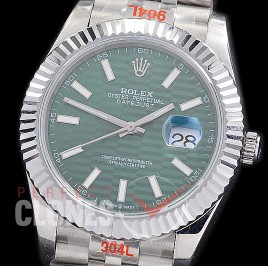 R41DJS-209 NF 904 Steel 126334 SS/SS Fluted/Jubilee Mint Green Fluted Sticks A-2813 - Special Offer 