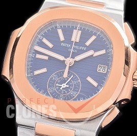 0 0 0 0 0 PP-5980-013S 3KF Nautilus 5980 Chronograph SS/RG Blue Sticks Asian Clone Calibre CH28-520 C