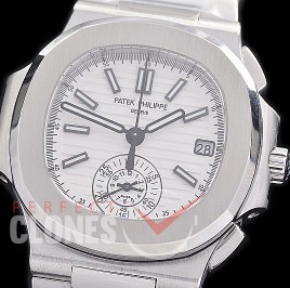 0 0 0 0 0 PP-5980-001S 3KF Nautilus 5980 Chronograph SS/SS White Asian Clone Calibre CH28-520 C