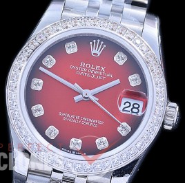 R31DJS-115D GMF 904 Steel Datejust Midsize 278384 SS/SS Diam/Jubilee Red Ombre Diamonds Asian Clone 2824