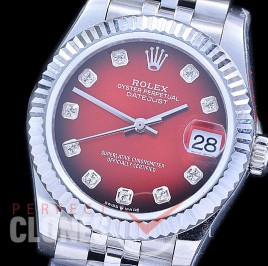R31DJS-115 GMF 904 Steel Datejust Midsize 278274 SS/SS Fluted/Jubilee Red Ombre Diamonds Asian Clone 2824