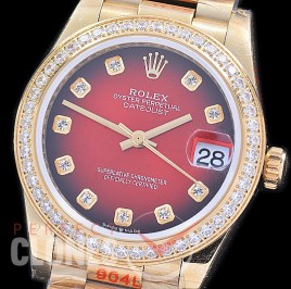 R31DJF-195D GMF 904 Steel Datejust Midsize 278288RBR YG/YG Fluted/President/Diam Red Ombre Diamonds Asian Clone 2824