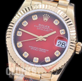 R31DJF-195 GMF 904 Steel Datejust Midsize 278288 YG/YG Fluted/President Red Ombre Diamonds Asian Clone 2824