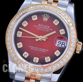 R31DJT-116D GMF 904 Steel Datejust Midsize 278383 SS/YG Diam/Jubilee Red Ombre Diamonds Asian Clone 2824