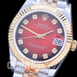 R31DJT-116 GMF 904 Steel Datejust Midsize 278273 SS/YG Fluted/Jubilee Red Ombre Diamonds Asian Clone 2824