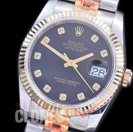 R36DJT-116233-102 BPF Datejust Men 116233 SS/YG Fluted/Jubilee Black Diamonds VR 3135 - 18K Wrapped Gold Special Offer !! 
