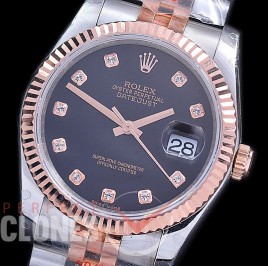 R36DJTR-116231-102 BPF Datejust Men 116231 SS/RG Fluted/Jubilee Black Diamonds VR 3135 - 18K Wrapped Gold Special Offer !! 