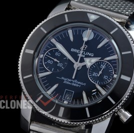 0 0 0 0 BLSF-HC42-101M ANF Superocean Heritage Chronograph SS/ME Black A-7750 Bundle with Mesh Style Rubber Strap 