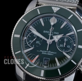 0 0 0 0 BLSF-HC42-103M ANF Superocean Heritage Chronograph SS/ME Green A-7750 Bundle with Mesh Style Rubber Strap 