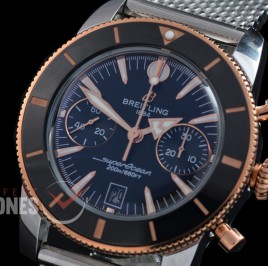 0 0 0 0 BLSF-HC42-111M ANF Superocean Heritage Chronograph SS/RG/ME Black A-7750 Bundle with Mesh Style Rubber Strap 