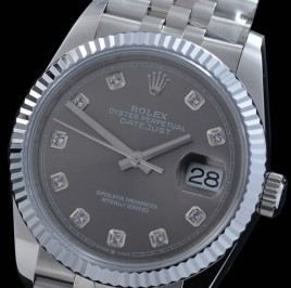 0 0 0 0 0 R36DJS-DD3235-113 QF Datejust 36 Men 126234 904 Steel SS/SS Fluted/Jubilee Dark Rhodium Grey Diamonds DD 3235 - 72 Hours Power Reserve 