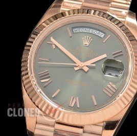 0.0 0 0 0 R40DDR00526 QF Extra Weighted Daydate 40mm 228238 904 Steel RG/RG Fluted Bez Olive Green Roman VR 3255