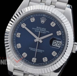 R41DJS-DD3235FS-014J QF 126334 SS/SS Fluted/Jubilee Blue Diamonds DD 3235 Free Sprung 904L Steel / Extra Weighted Casework - 72 Hours Reserve 