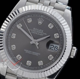 R41DJS-DD3235FS-013J QF 126334 SS/SS Fluted/Jubilee Dark Rhodium Grey Diamonds DD 3235 Free Sprung 904L Steel / Extra Weighted Casework - 72 Hours Reserve 