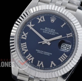 R41DJS-DD3235FS-024J QF 126334 SS/SS Fluted/Jubilee Blue Roman DD 3235 Free Sprung 904L Steel / Extra Weighted Casework - 72 Hours Reserve 