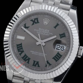R41DJS-DD3235FS-028J QF 126334 SS/SS Fluted/Jubilee Dark Rhodium Grey Roman DD 3235 Free Sprung 904L Steel / Extra Weighted Casework - 72 Hours Reserve 