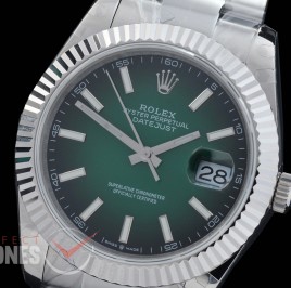 R41DJS-3235-160 BP 126334 Datejust 41mm SS/SS Fluted/Oyster Ombre Green Sticks VR 3235 