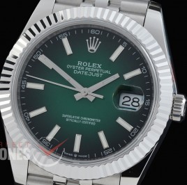 R41DJS-DD3235FS-008J QF 126334 SS/SS Fluted/Jubilee Ombre Green Sticks DD 3235 Free Sprung 904L Steel / Extra Weighted Casework - 72 Hours Reserve 