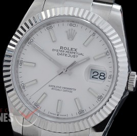 R41DJS-DD3235FS-006 QF 126334 SS/SS Fluted/Oyster White Sticks DD 3235 Free Sprung 904L Steel / Extra Weighted Casework - 72 Hours Reserve 
