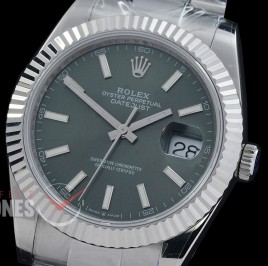 R41DJS-DD3235FS-007 QF 126334 SS/SS Fluted/Oyster Mint Green Sticks DD 3235 Free Sprung 904L Steel / Extra Weighted Casework - 72 Hours Reserve 