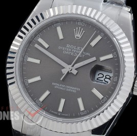 R41DJS-DD3235FS-003 QF 126334 SS/SS Fluted/Oyster Dark Rhodium Grey Sticks DD 3235 Free Sprung 904L Steel / Extra Weighted Casework - 72 Hours Reserve 