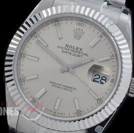 R41DJS-DD3235FS-001 QF 126334 SS/SS Fluted/Oyster Silver Sticks DD 3235 Free Sprung 904L Steel / Extra Weighted Casework - 72 Hours Reserve 