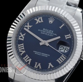 R41DJS-DD3235FS-024 QF 126334 SS/SS Fluted/Oyster Blue Roman DD 3235 Free Sprung 904L Steel / Extra Weighted Casework - 72 Hours Reserve 