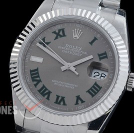 R41DJS-DD3235FS-028 QF 126334 SS/SS Fluted/Oyster Darh Rhodium Grey Roman DD 3235 Free Sprung 904L Steel / Extra Weighted Casework - 72 Hours Reserve 