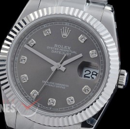 R41DJS-DD3235FS-013 QF 126334 SS/SS Fluted/Oyster Dark Rhodium Grey DD 3235 Free Sprung 904L Steel / Extra Weighted Casework - 72 Hours Reserve 