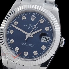 R41DJS-DD3235FS-014 QF 126334 SS/SS Fluted/Oyster Blue Diamonds DD 3235 Free Sprung 904L Steel / Extra Weighted Casework - 72 Hours Reserve 