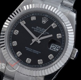 R41DJS-DD3235FS-012 QF 126334 SS/SS Fluted/Oyster Black Diamonds DD 3235 Free Sprung 904L Steel / Extra Weighted Casework - 72 Hours Reserve 