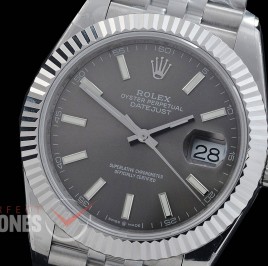 R41DJS-DD3235FS-003J QF 126334 SS/SS Fluted/Jubilee Dark Rhodium Grey Sticks DD 3235 Free Sprung 904L Steel / Extra Weighted Casework - 72 Hours Reserve 