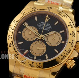 RLDF-126508-002W QF 904L Steel Daytona 126508 YG/YG Black Sticks 4131 Superclone - 72 Hours Power Reserve Movement / Extra Weighted - Free Sprung Movement