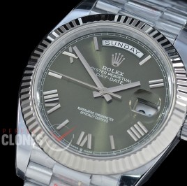 0.0 0 0 0 R40DDS00525 QF Extra Weighted Daydate 40mm 228239 904 Steel SS/SS Fluted Bez Olive Green Roman VR 3255