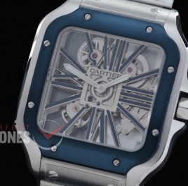 0 0 0 0 0 0 CAR-SAN-005S RF Santos de Cartier Skeleton 39mm Men SS/SS Skeleton/Blue Customized 9611MC