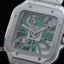 0 0 0 0 0 0 CAR-SAN-002S RF Santos de Cartier Skeleton 39mm Men SS/SS Skeleton/Green Customized 9611MC
