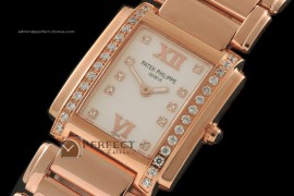 PP01022 Ladies 24 Hours Single Diamonds RG MOP Wht Swiss Quartz