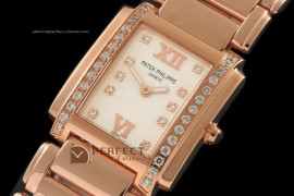 PP01024 Ladies 24 Hours Single Diamonds RG Pearl MOP Wht Swiss Q