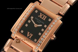 PP01025 Ladies 24 Hours Single Diamonds RG Black Swiss Quartz