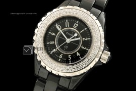 CHA10014 J12 Black Ceramic Diamonds Ladies Japanese Quartz