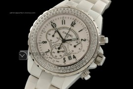 CHA10006 J12 White Diamonds Chronograph, Full Ceramic W/Chronos