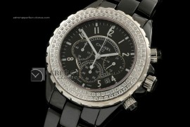 CHA10005 J12 Black Diamonds Chronograph, Full Ceramic W/Chronos